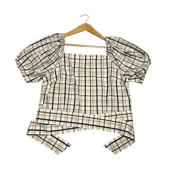 Levi’s Vera Puff Sleeve Blouse Large Farmhouse Coquette Peasant Sally Plaid Boho - Picture 2 of 8